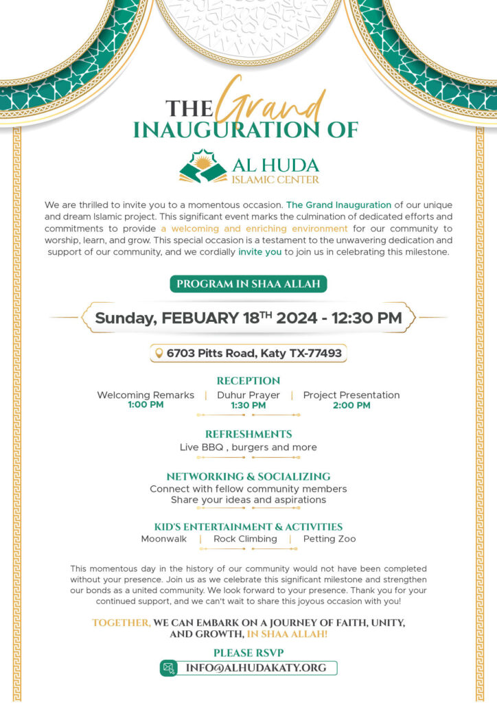 THE GRAND INAUGUTATION OF AL HUDA ISLAMIC CENTER